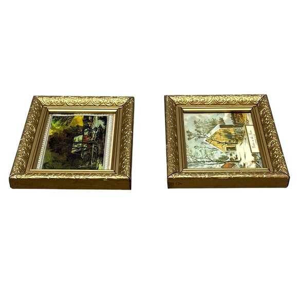 Currier Ives Rustic Winter Farm Wall Art Set of 2 VTG Framed Prints Americana - Picture 6 of 12